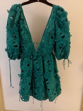 For Love & Lemons Teal Floral Lace Mini Dress